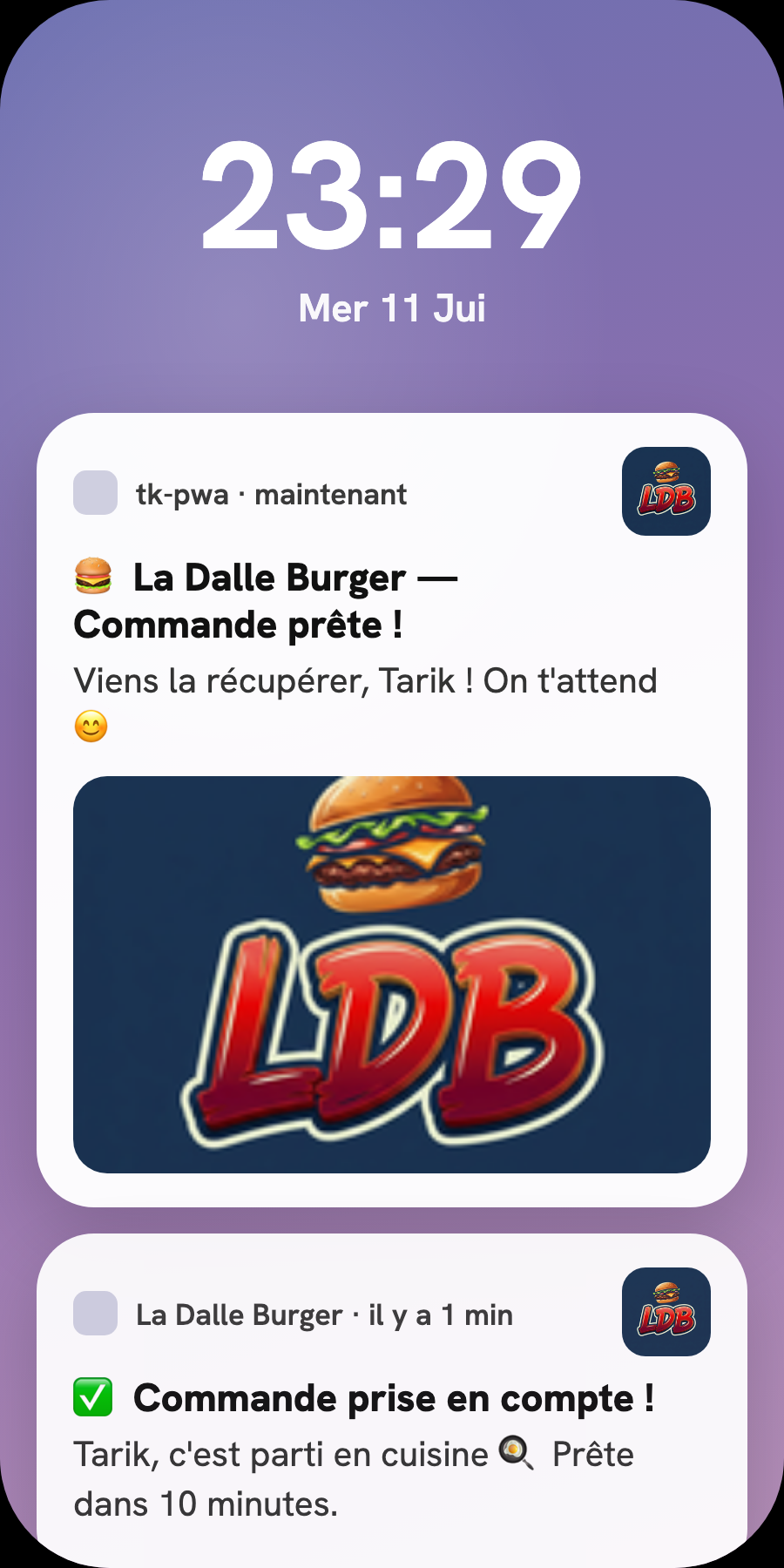 Notification client : commande prête